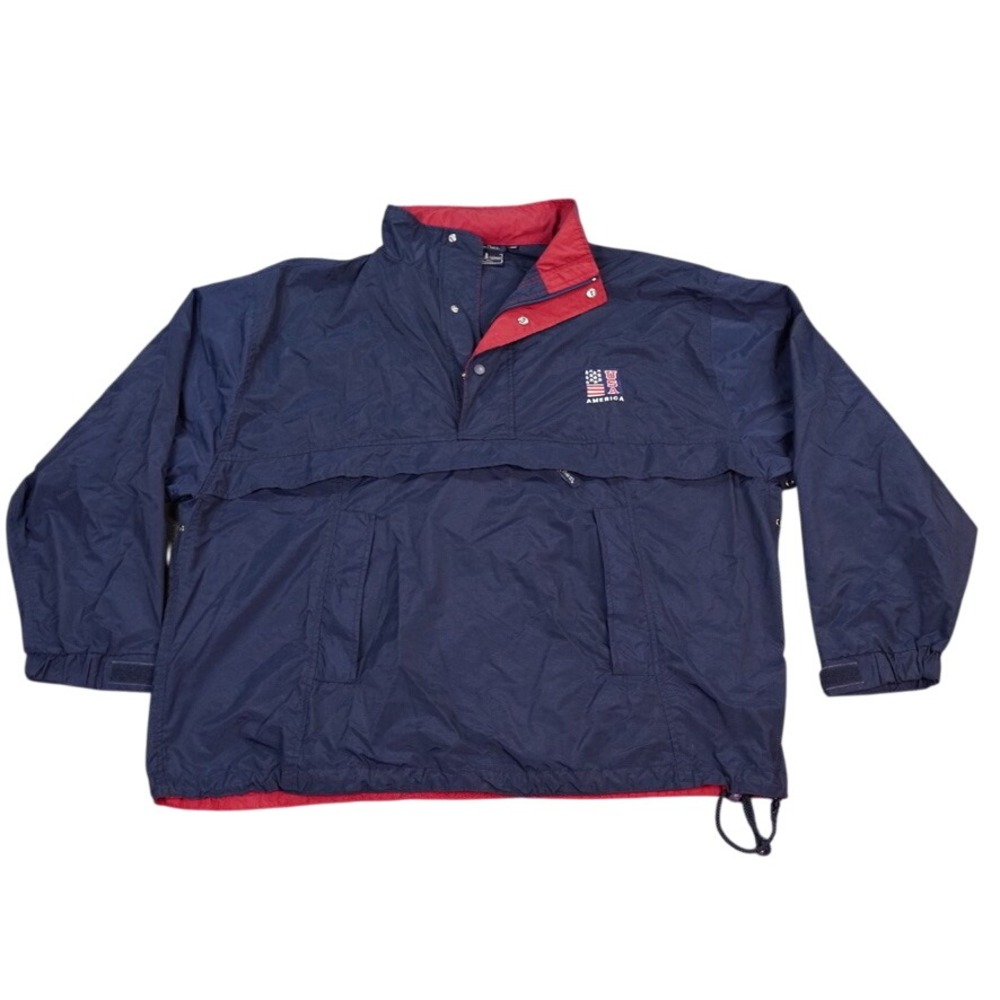 Camp David Pullover Windbreaker Jacket Mens XXL America USA Navy Red United Arab